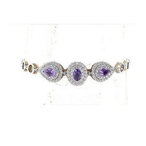Gold Coast 7.5" + 2" Extender Chain Purple CZ Amethyst Platinum Plated Bracelet